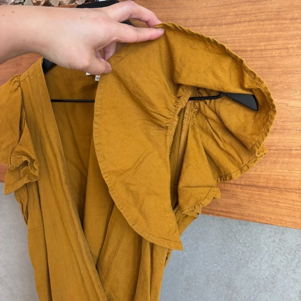 Madewell Linen-Blend Ruffle-Sleeve Wrap Midi Dress, Size S